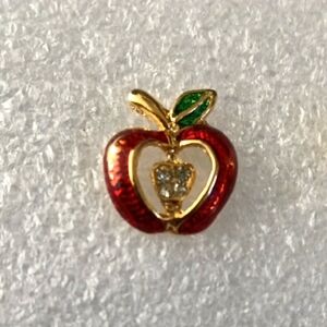 Gold and Red Apple Lapel Pin Brooch.